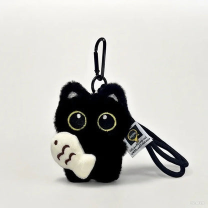 Plush Black Cat Keychain Set - Cute Kawaii Doll Bag Pendant Charms & Car Keyring Accessories Gift