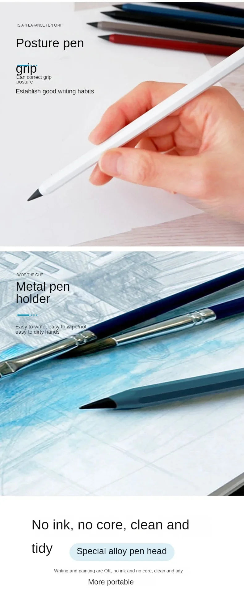 Metal Eternal Pencil – Unlimited Writing Magic Pen with No Ink, Reusable Stationery & Novelty Gift for Drawing and Notes