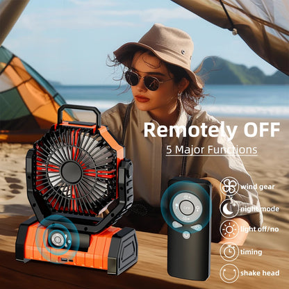 20000mAh Portable Rechargeable Fan — Battery-Operated Desk & Camping Fan with LED Light & Hook for Tent, Car, and Outdoor Trips