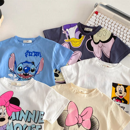 Disney Cartoon Baby T-Shirt – Cute Minnie Printed Summer Tee for Girls & Boys, Short Sleeve Crewneck Kids Tops