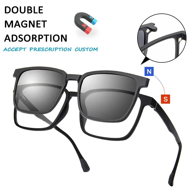 VICKY Flip-Up Magnetic Clip-On Prescription Sunglasses - TR90 Polarized Myopia Glasses Night Vision Reading Eyewear for Men & Women