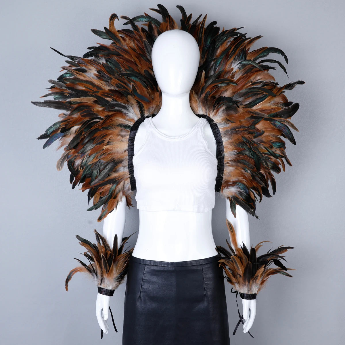 Women’s 2-Piece Feather Shawl Set - Elegant Punk-Style Cosplay Accessories for Halloween, Masquerade Balls, Parties, and Carnivals