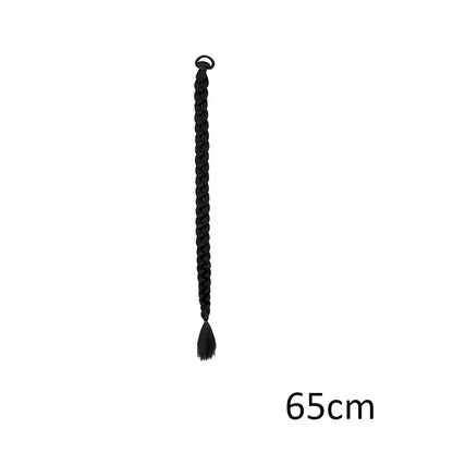 Women’s Long Box Braid Ponytail Extension - Synthetic Straight Braided Hairpiece with Clip-In Elastic Band for Daily Style