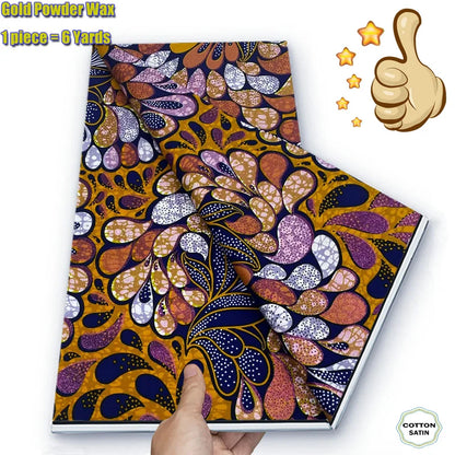 African Grand Golden Wax Fabric - Glitter Gold Ankara Pagne Batik Print Soft Cotton Fabric