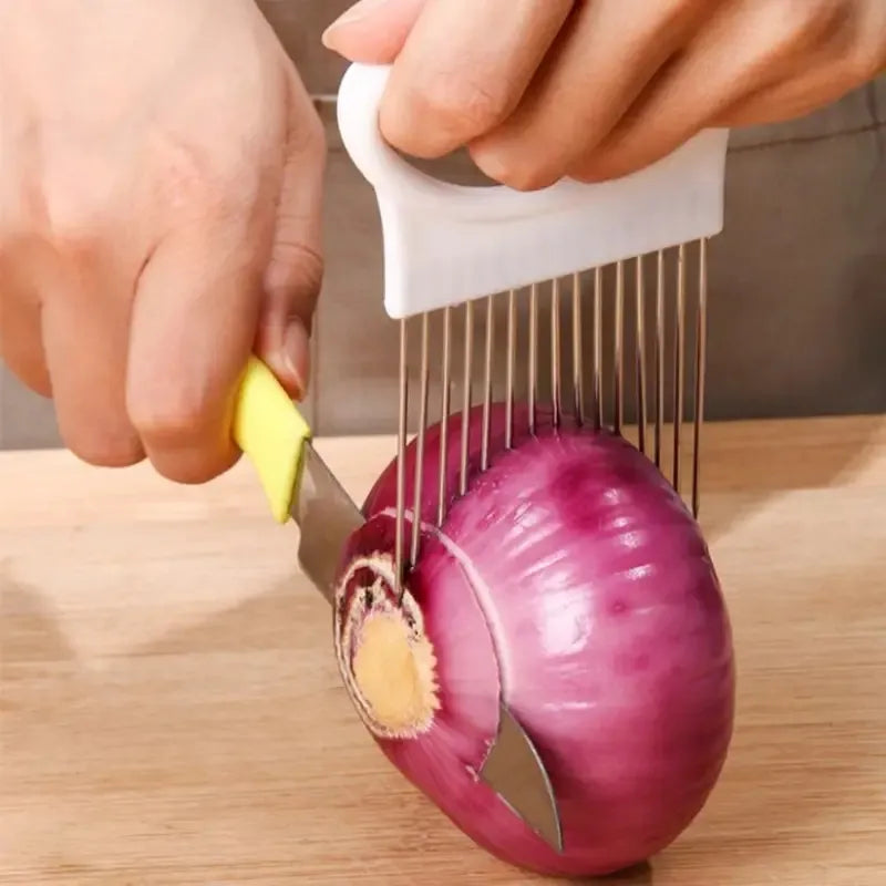 Colorful Stainless Steel Onion Slicer - Effortless Onion Chopping Tool for Perfect Slices - Kitchen Potato Chip Holder