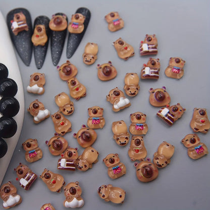 20/40/100/200-Piece Cute Cartoon Animal Nail Charms - 3D Transparent Capybara and Brown Bear Nail Art Decorations for DIY Manicures