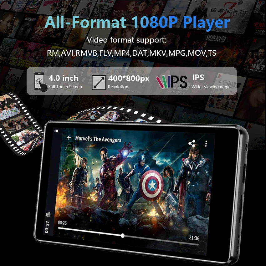 80GB MP3 Player with Bluetooth & WiFi - 4.0-Inch Touchscreen Android Music Player with Spotify, Audible & Pandora