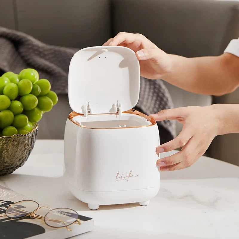 Light Luxury Double-Layer Pressing Desktop Trash Can - Stylish Coffee Table Bomb Cover with Small Storage Bucket - New Arrival