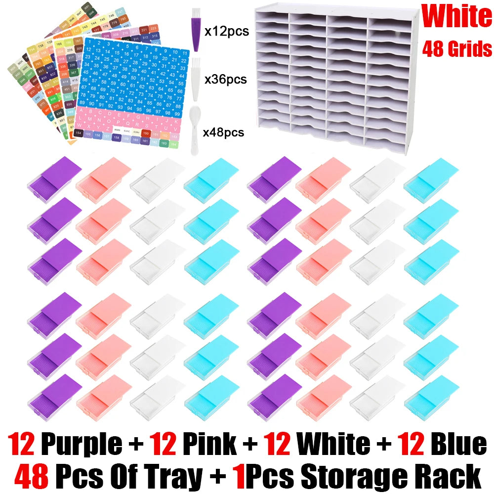 HOMFUN 5D Diamond Painting Tray Kit – 12/24/48 Slots with Storage Rack Organizer for Drill Plate Accessories
