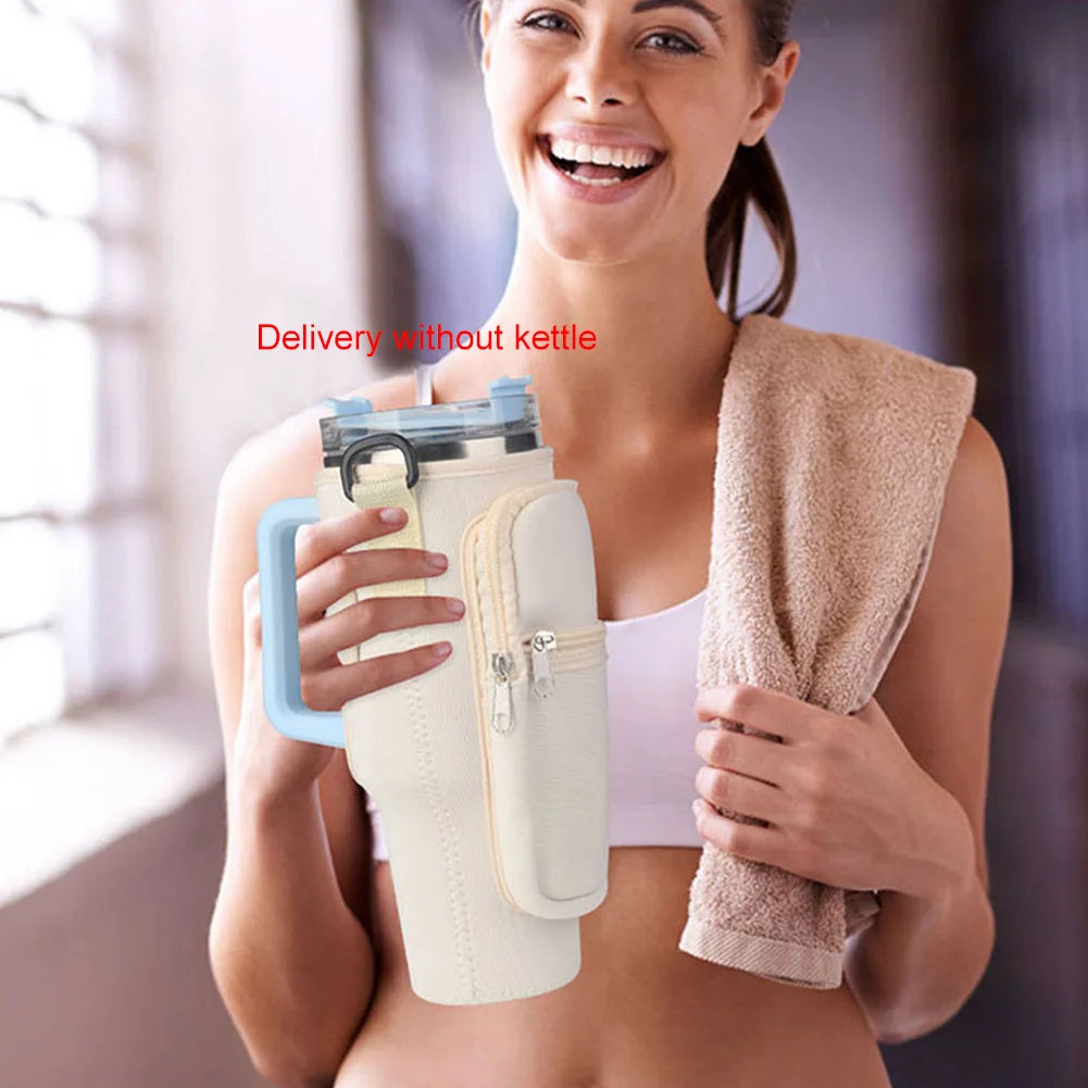 Portable Water Bottle Carrier Bag – Neoprene Holder with Phone Pocket for Stanley 40oz Tumbler with Handle