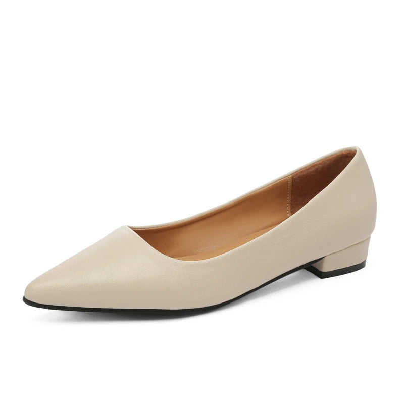 Women’s Pointed Toe Leather Heels – Shallow Mouth Square Heel Elegant Dress Shoes, Zapatos Mujer