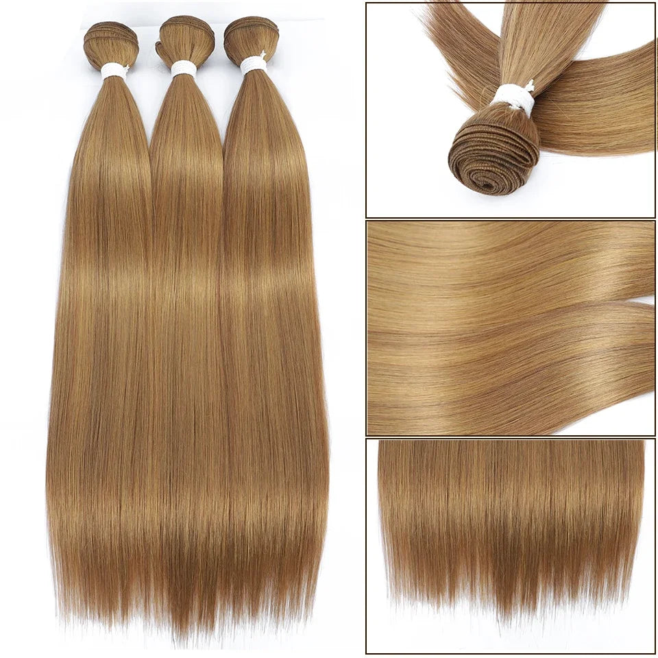 26" Ombre Straight Synthetic Hair Extensions – Smooth Weaving, Full Blue Hair Bundles from Root to End
