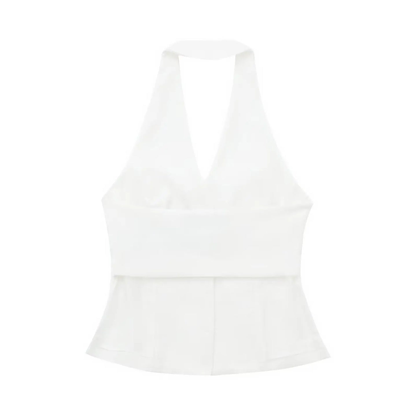 TRAFZA Women’s 2-Piece Set — Sleeveless Halter Vest Top with High-Waist Wide Leg Pants & Zipper Pockets