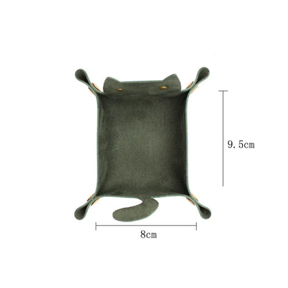 Cute Cat-Shaped Leather Storage Tray - DIY Folding Tray for Dice, Coins, Jewelry, Keys, and Makeup, Desktop Household Organizer Case