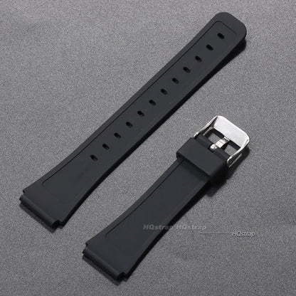 18mm Silicone Rubber Watch Strap for Casio - Soft Black Replacement Band for W800H, A158, A168, AE-1200, AE-1300, SGW-400, F91W, F84, F105W and F108W