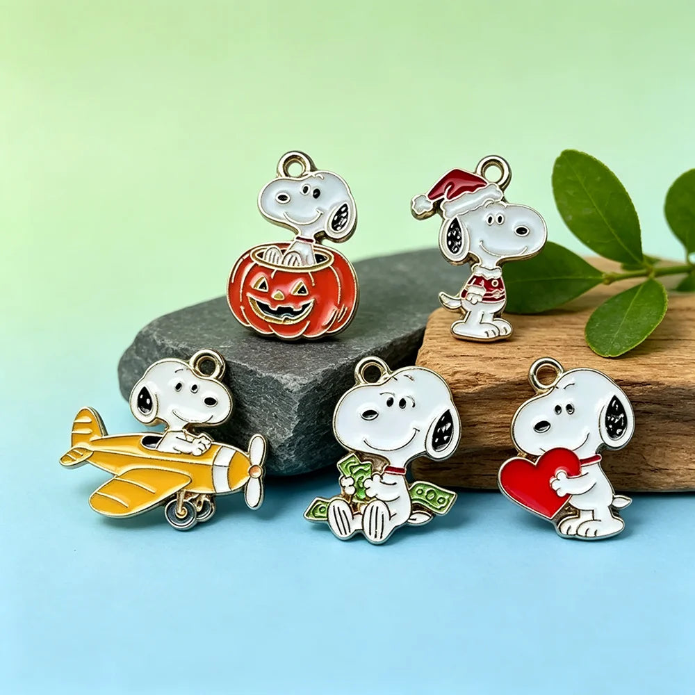 5-Piece Snoopy Cartoon Dog Charms - Enamel DIY Jewelry Making Pendants for Necklaces, Bracelets & Earrings