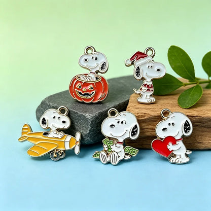 5-Piece Snoopy Cartoon Dog Charms - Enamel DIY Jewelry Making Pendants for Necklaces, Bracelets & Earrings