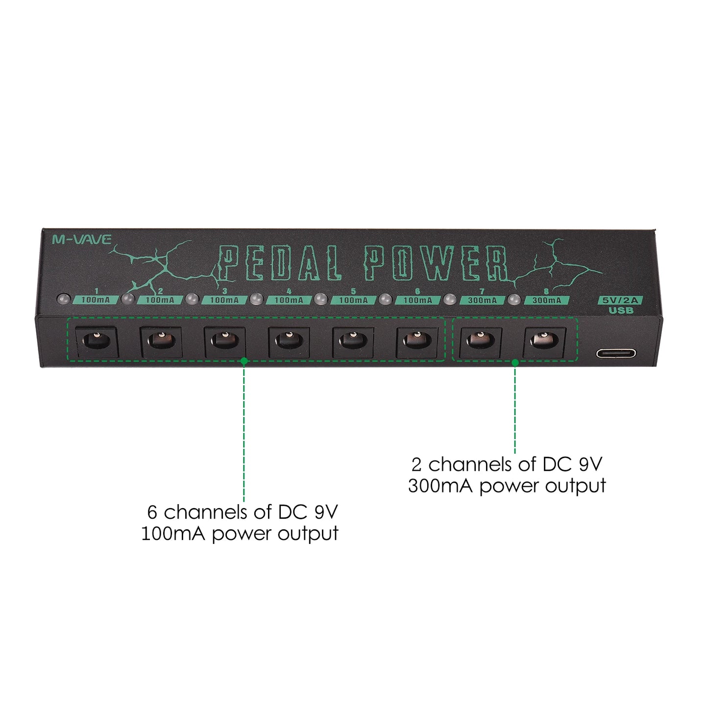 M-VAVE PEDAL POWER - Guitar Pedal Power Supply with 8 Isolated DC Outputs for Guitar Effectors