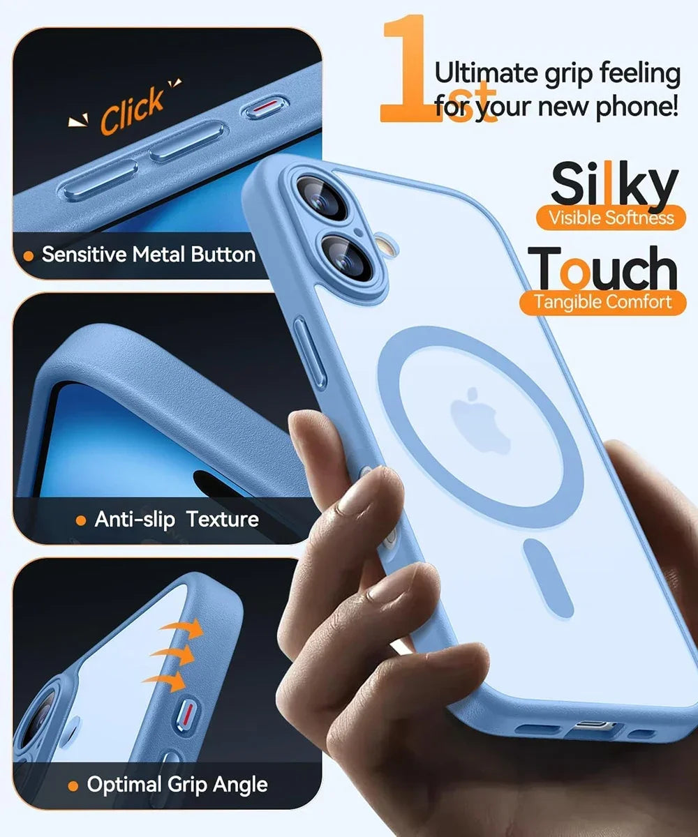 Magnetic Matte Translucent Armor Case - Shockproof Magsafe Compatible Cover for iPhone 17 16 15 14 13 12 11 Pro Max Plus