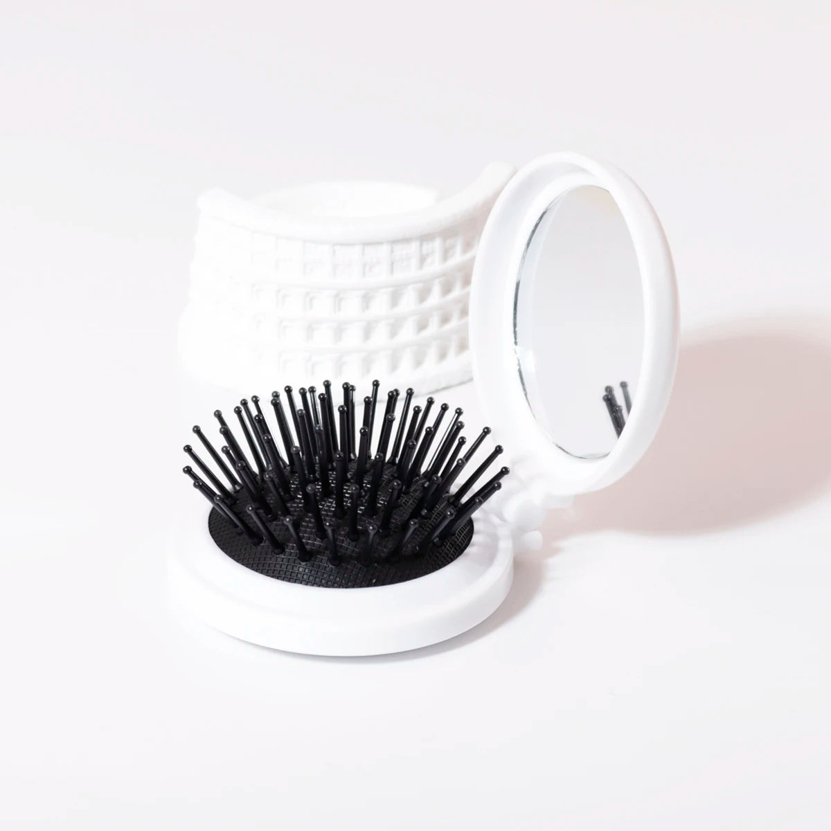 Mini Folding Head Massager & Mirror – Anti-Static Styling Comb for Wigs, Portable Travel Hair Brush
