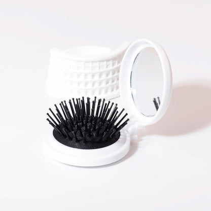 Mini Folding Head Massager & Mirror – Anti-Static Styling Comb for Wigs, Portable Travel Hair Brush