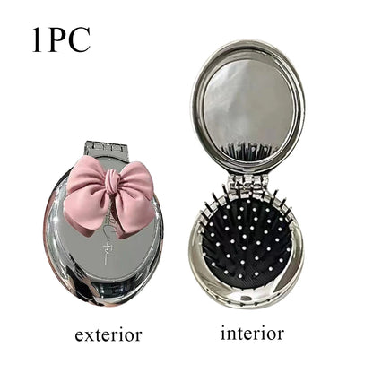 Folding Comb with Mirror - Portable Scalp Massage Hair Styling Brush for Women