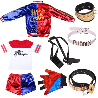 Adult Anime Robe Costume for Women with Quinn Wig, Joker T-Shirt and Jacket – Halloween Cosplay Outfit