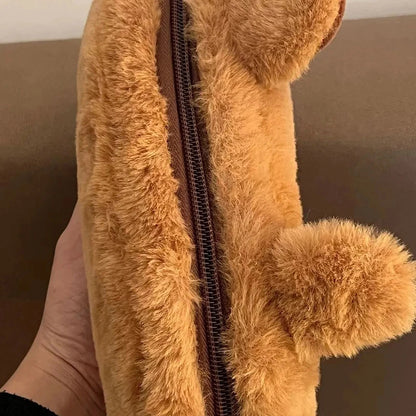 Cute Plush Capybara Pencil Storage Bag - Cartoon Animal Pen Case, Multifunctional Large Capacity Stationery Pouch