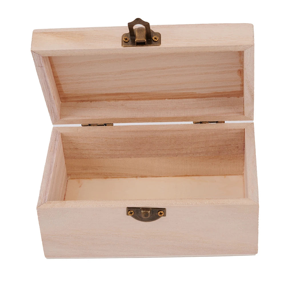 Wooden Jewelry Storage Box with Lid — Square Hinged Craft Box for DIY, Home Decor, and Mother's Day Gift