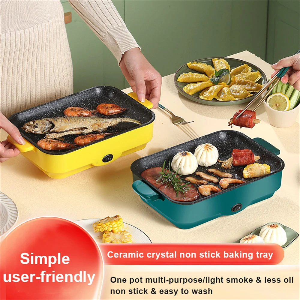 Multifunctional Electric BBQ Grill – 26cm Square Mini Electric Baking Tray and Wok for Pancakes, Steak, and Kitchen Frying
