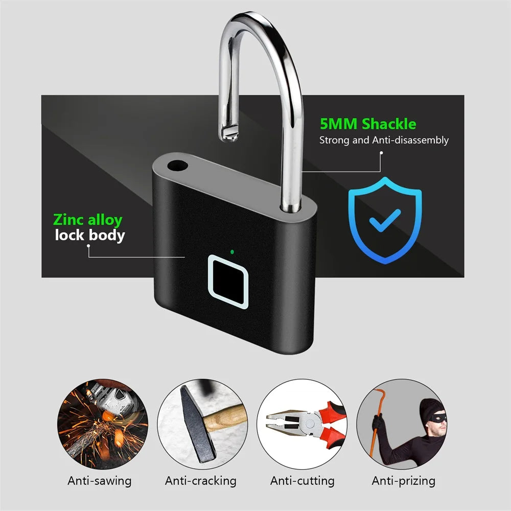 KERUI Smart Fingerprint Padlock Keyless USB Rechargeable Waterproof Security Lock – 0.2s Quick Unlock Anti-Theft Portable Zinc Alloy Door Lock