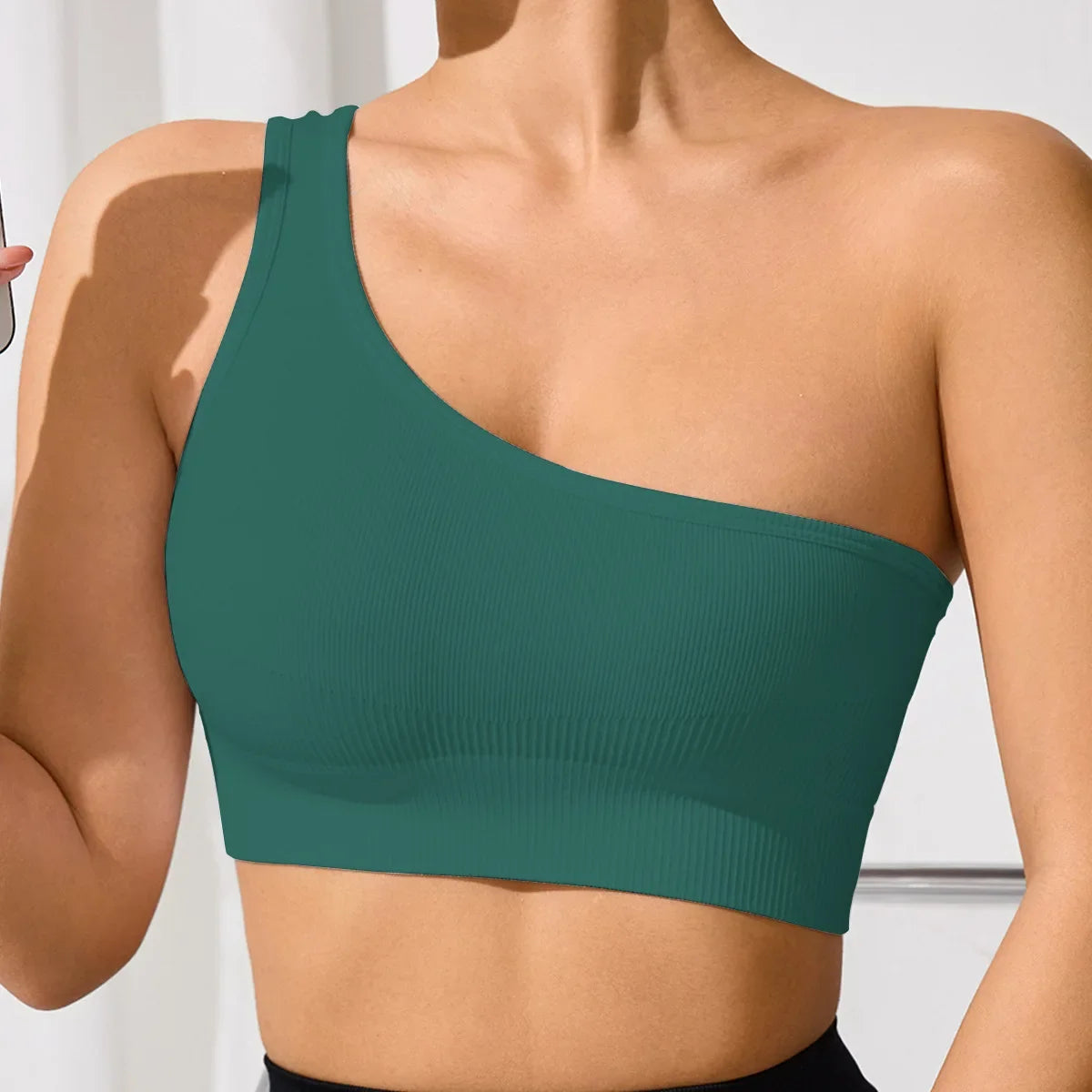 Seamless One Shoulder Yoga Sports Bra for Women – Mileegirl Ribbed Crop Top Quick Dry Gym Workout Bra