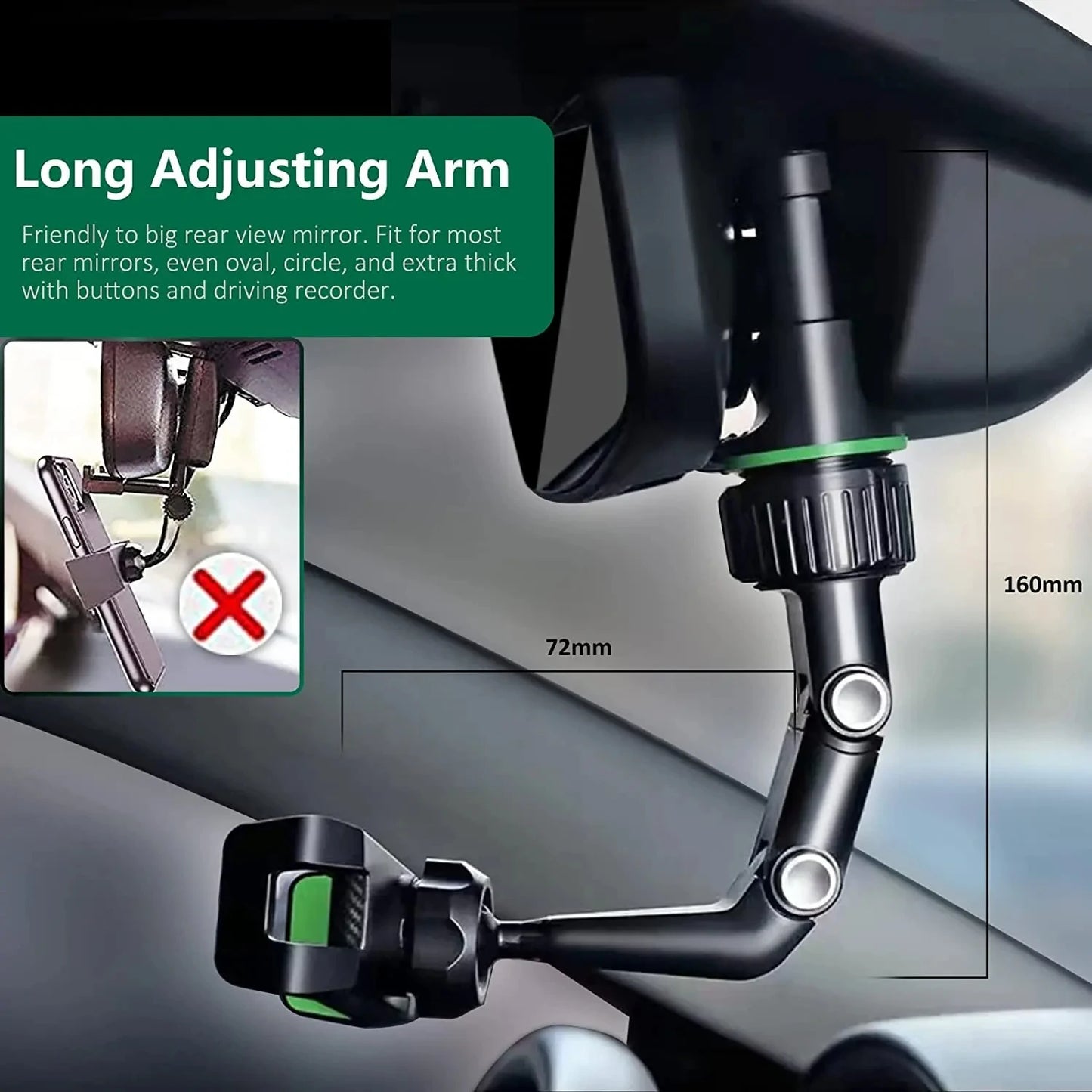Rearview Mirror Phone Holder for Car - 360° Rotating GPS Mount, Universal Car Phone Holder for All Smartphones