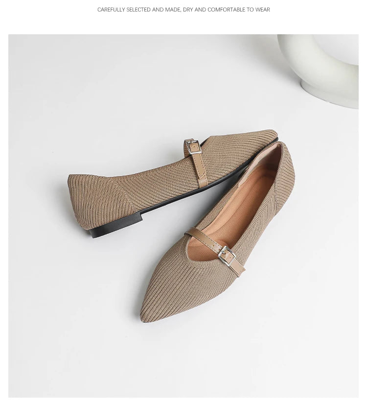 2024 Women's Flat Shoes – Pointed Toe Soft Knitted Sole, Breathable & Comfortable Spring and Autumn New Model