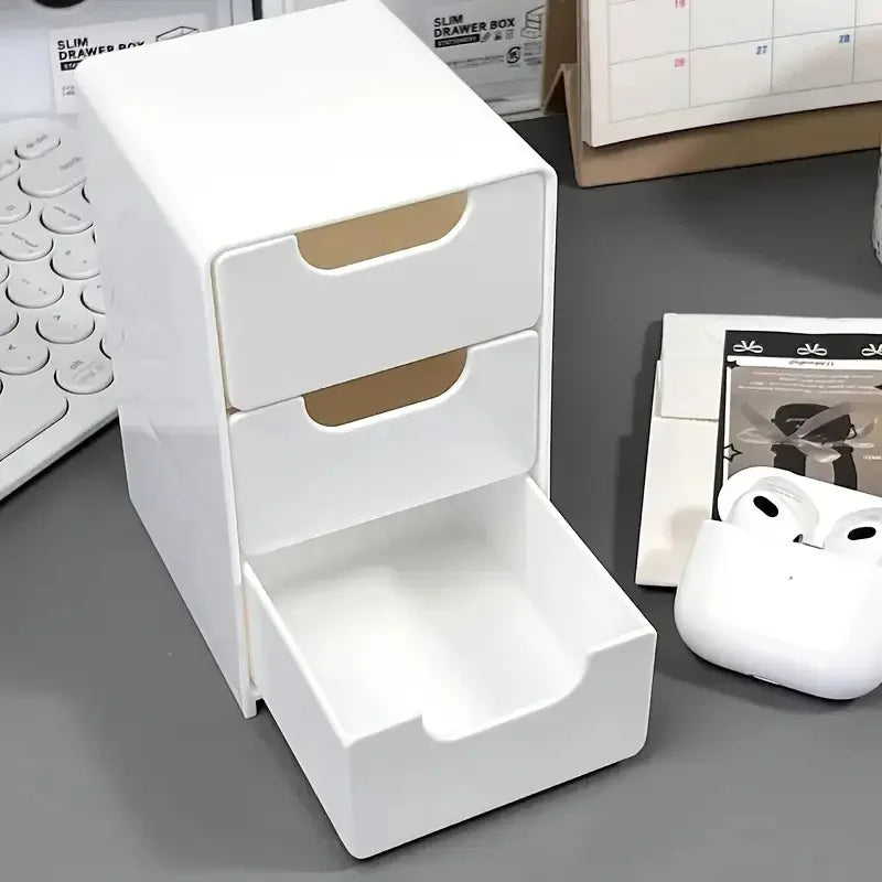3-Tier Plastic Cosmetic Organizer – Drawer Storage Box for Makeup, Jewelry & Office Supplies