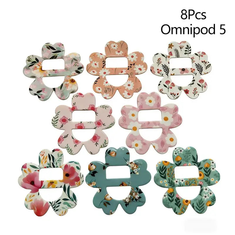 Blood Glucose Sensor Adhesive Patches - Invisible Sensor Fixing Stickers in 5 or 8-Piece Sets, Wildflower Designs