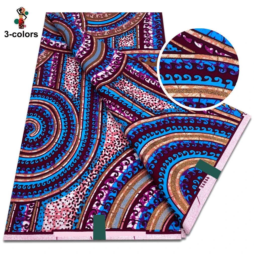 African Gold Print Wax Fabric - 100% Cotton Soft Nigerian Ankara Batik Pagne Material