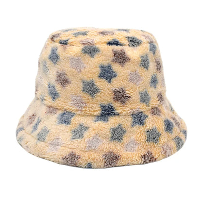Women’s Winter Bucket Hat – Fashion Leopard Panama, Warm Vintage Faux Fur Fisherman Cap