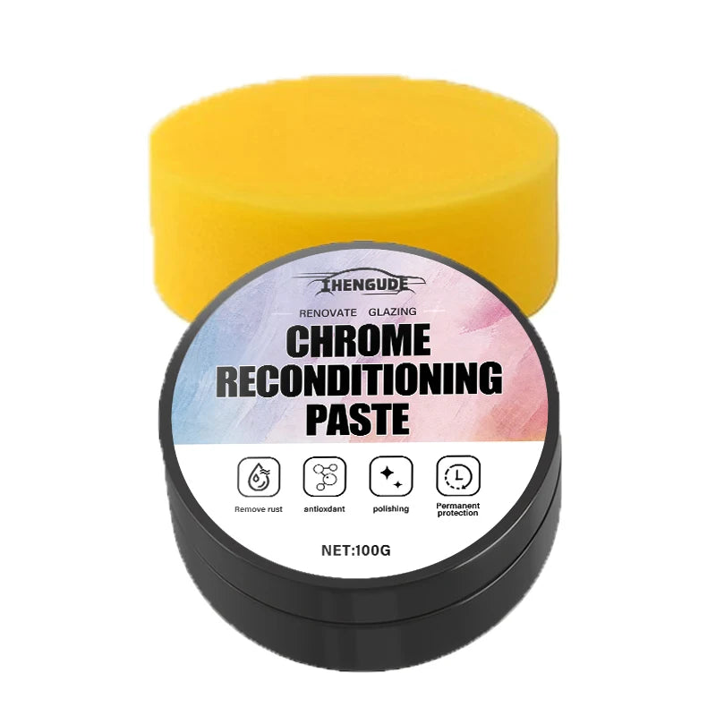 Automotive Chrome Repair Paste – Oxidized Chrome Trim & Badge Restorer with Application Sponge