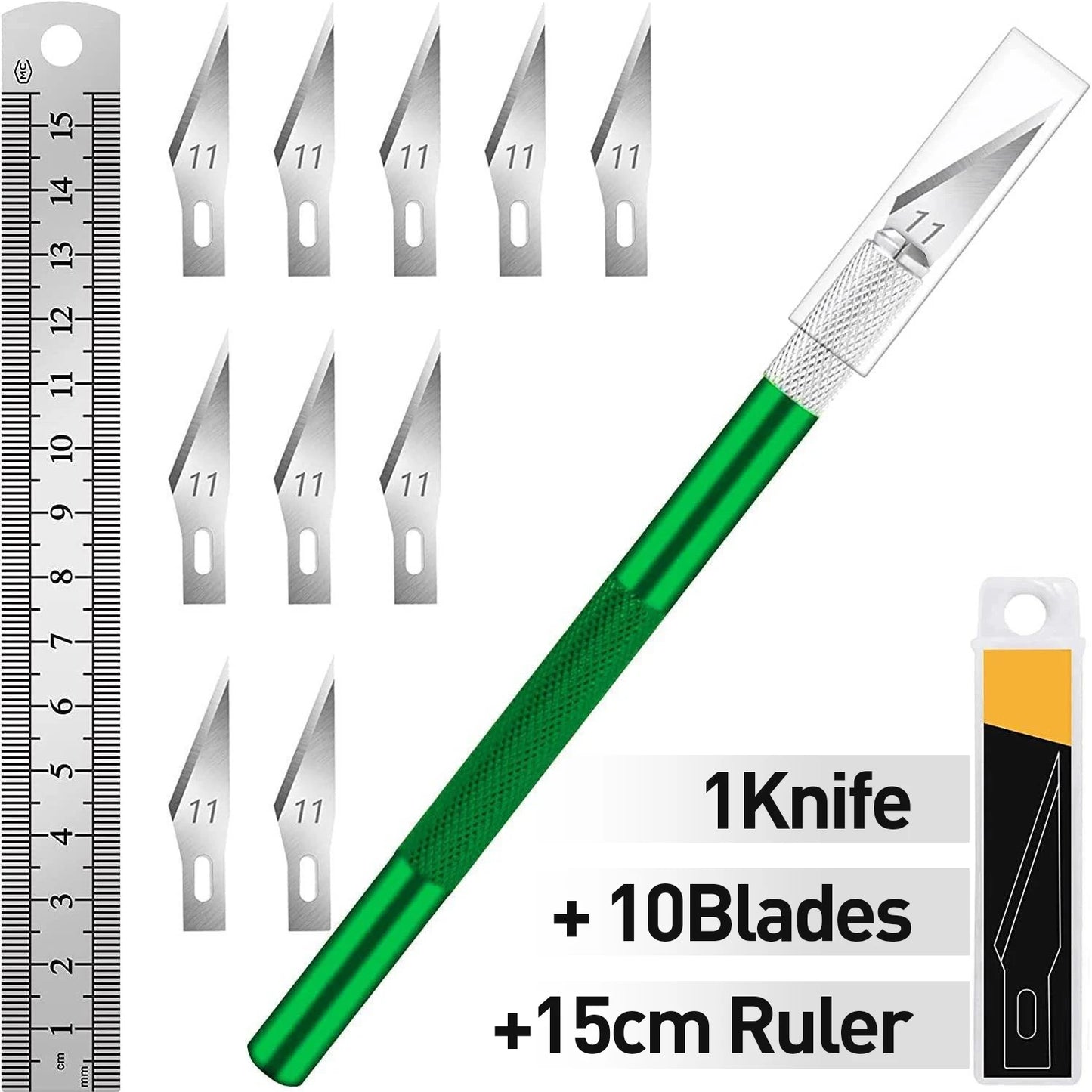 Craft Hobby Knife Set – Precision Exacto Knife with 11 Stainless Steel Blades & 15cm Ruler for Art & DIY