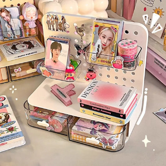 Desktop Perforated Board Storage Box, Stationery Sorting Rack, Desk Organizer, Office Cosmetics Storage Rack, Pen Holder