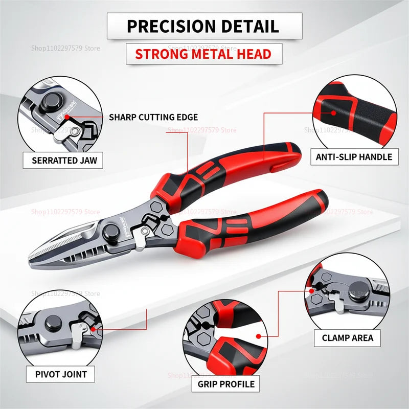 Multi-Functional Electrician Scissors - Heavy-Duty Wire Cutter, Crimper & Wrench Tool