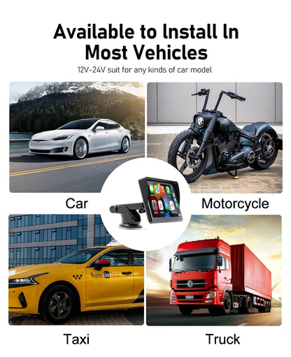 7 Inch IPS Portable Car Radio – WIFI Wireless CarPlay & Android Auto, Multimedia Video Player with Reversing Camera for Apple/Android