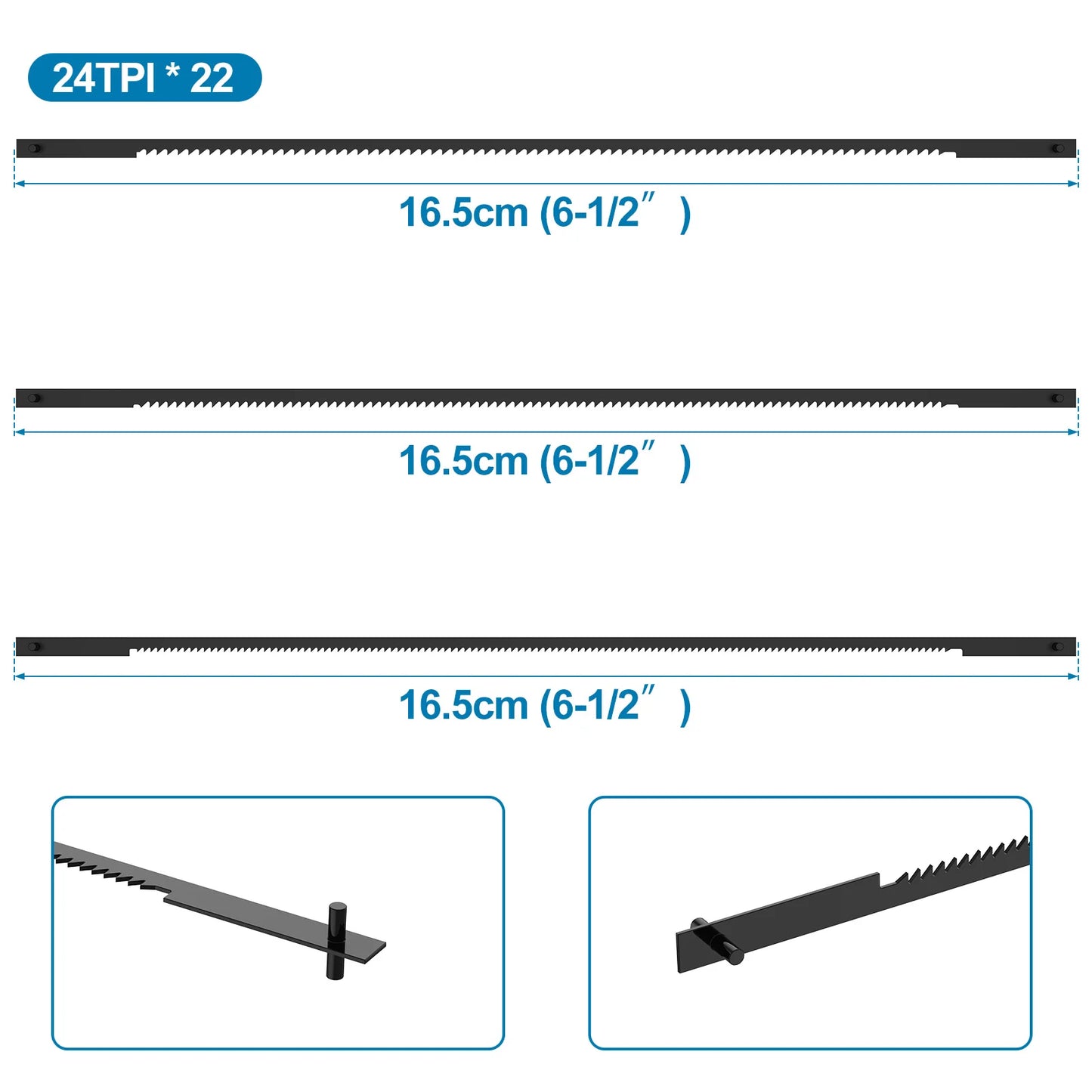 22Pcs Coping Saw Blades - 6-1/2 Inch 24TPI High Carbon Steel Replacement Blades for Wood, Plastic & Metal Cutting