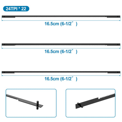 22Pcs Coping Saw Blades - 6-1/2 Inch 24TPI High Carbon Steel Replacement Blades for Wood, Plastic & Metal Cutting