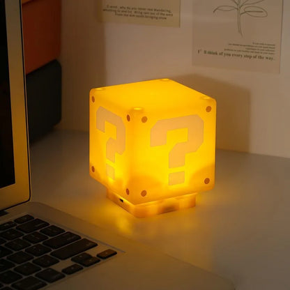 Super Mario Bros Lamp - 8cm Question Mark Brick Music Night Light with Sound, USB Charging Desk Light for Kids, Gifts, and Toys