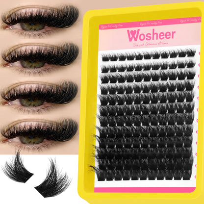 WOSHEER Lash Clusters Kit – Spiky Volume Individual Eyelash Extensions DIY Manga-Style Faux Mink Cluster Lashes