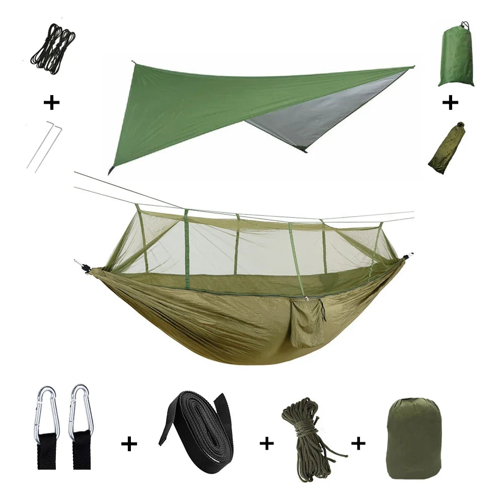 Camping Hammock with Mosquito Net - Waterproof Portable Outdoor Sleeping Shelter for Hiking & Travel
