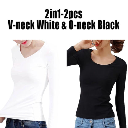 Women’s Thermal Velvet Long Sleeve Shirt - O Neck Slim Fit Cropped Bottoming Top for Winter Warmth