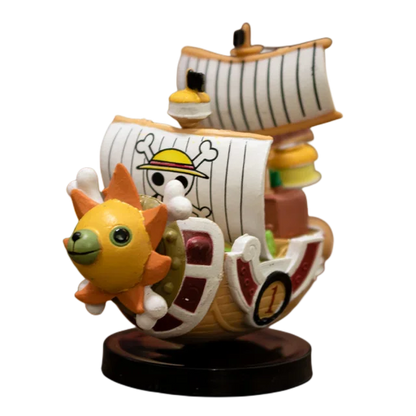 7cm One Piece Anime Ship Figure — Mini Luffy & Thousand Sunny Going Merry Assembled Model Toy